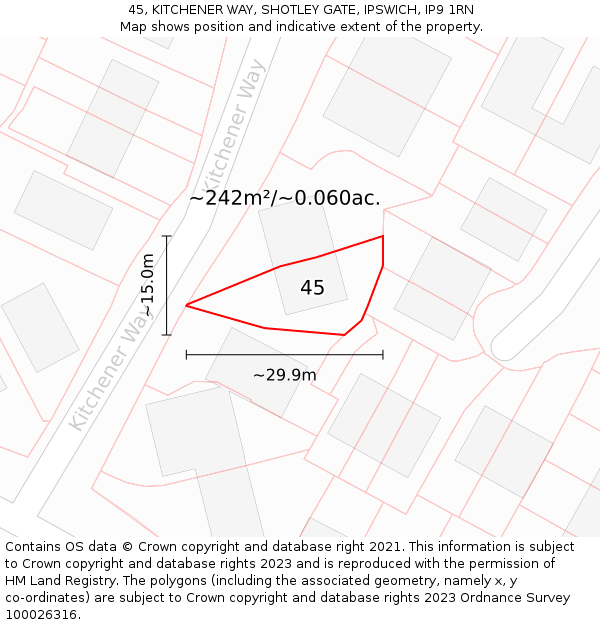 45, KITCHENER WAY, SHOTLEY GATE, IPSWICH, IP9 1RN: Plot and title map