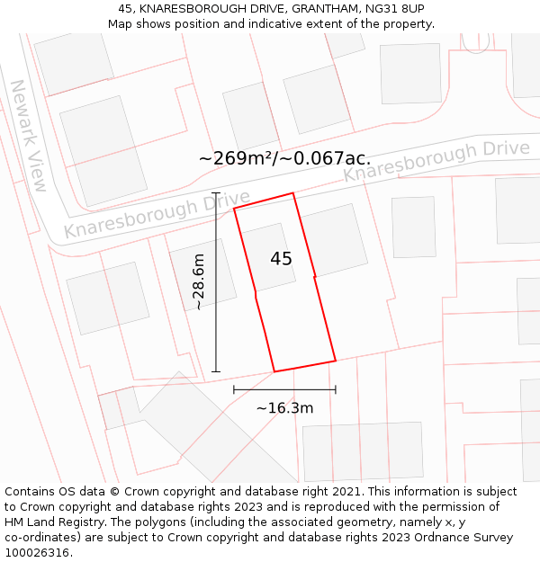 45, KNARESBOROUGH DRIVE, GRANTHAM, NG31 8UP: Plot and title map