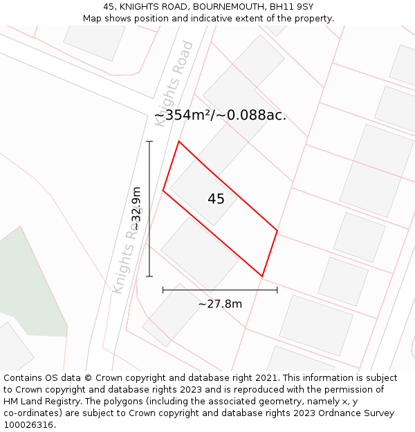 45, KNIGHTS ROAD, BOURNEMOUTH, BH11 9SY: Plot and title map