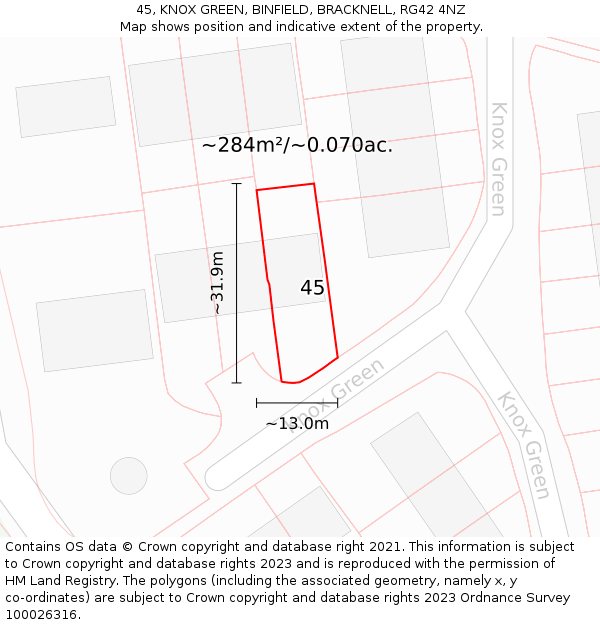 45, KNOX GREEN, BINFIELD, BRACKNELL, RG42 4NZ: Plot and title map