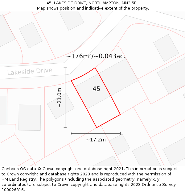 45, LAKESIDE DRIVE, NORTHAMPTON, NN3 5EL: Plot and title map