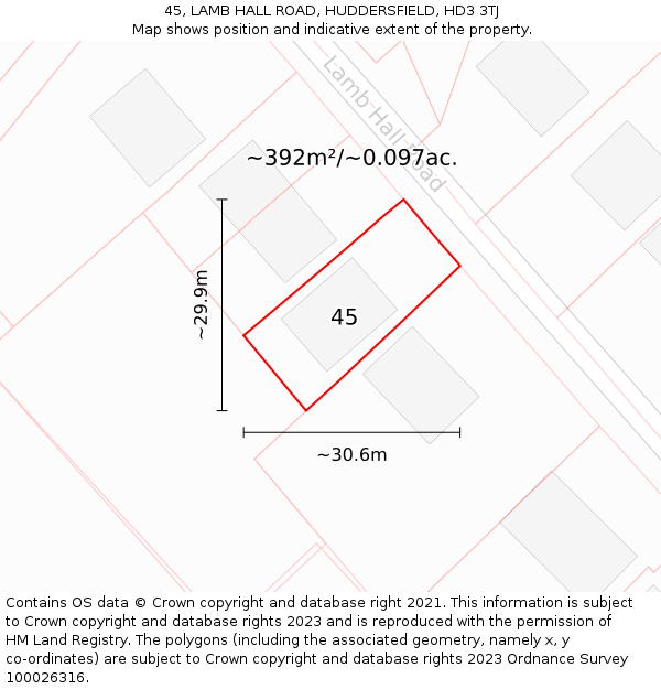 45, LAMB HALL ROAD, HUDDERSFIELD, HD3 3TJ: Plot and title map