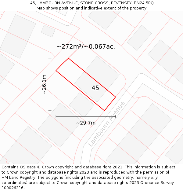 45, LAMBOURN AVENUE, STONE CROSS, PEVENSEY, BN24 5PQ: Plot and title map