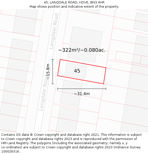 45, LANGDALE ROAD, HOVE, BN3 4HR: Plot and title map