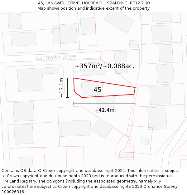 45, LANGWITH DRIVE, HOLBEACH, SPALDING, PE12 7HQ: Plot and title map