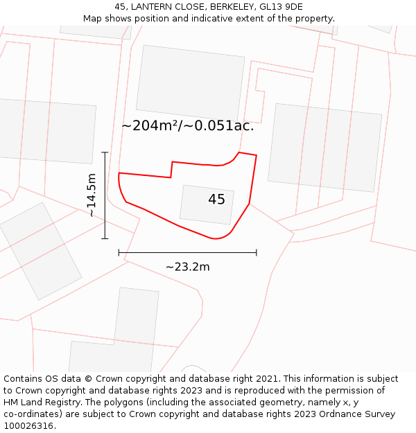 45, LANTERN CLOSE, BERKELEY, GL13 9DE: Plot and title map