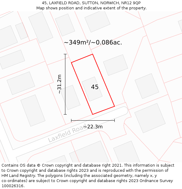 45, LAXFIELD ROAD, SUTTON, NORWICH, NR12 9QP: Plot and title map