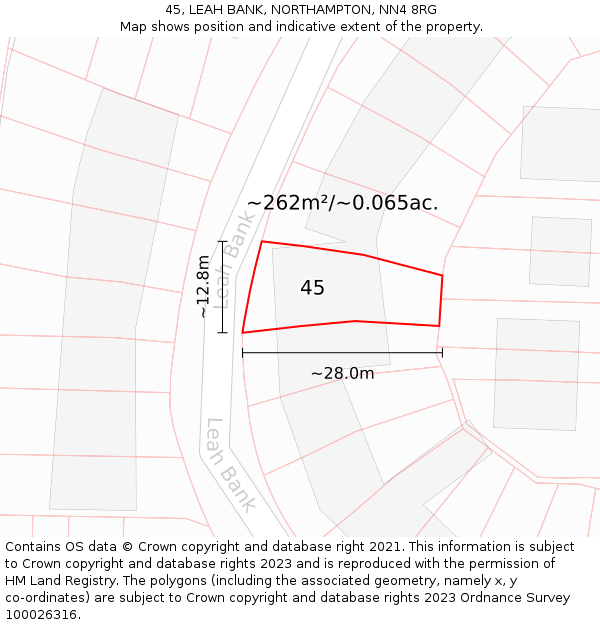 45, LEAH BANK, NORTHAMPTON, NN4 8RG: Plot and title map