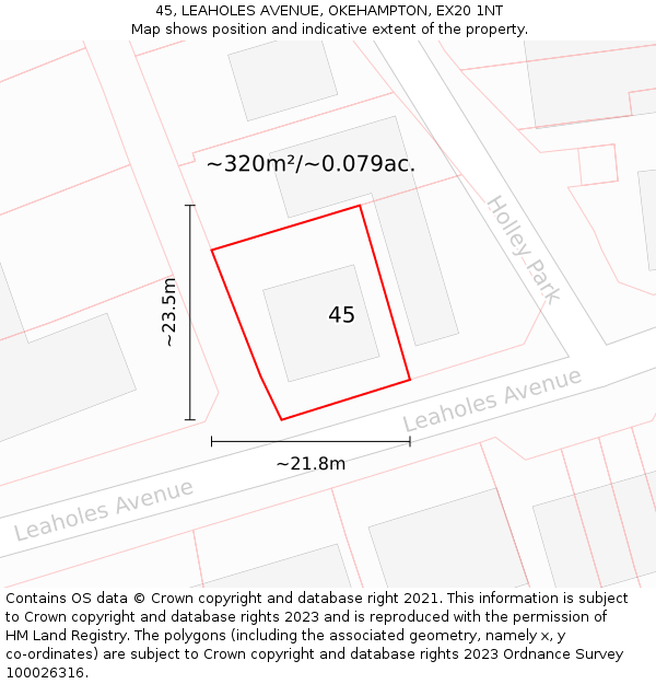 45, LEAHOLES AVENUE, OKEHAMPTON, EX20 1NT: Plot and title map