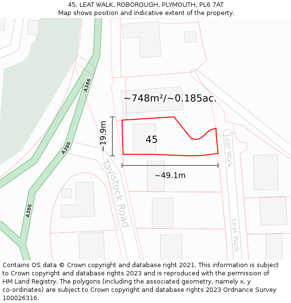 45, LEAT WALK, ROBOROUGH, PLYMOUTH, PL6 7AT: Plot and title map