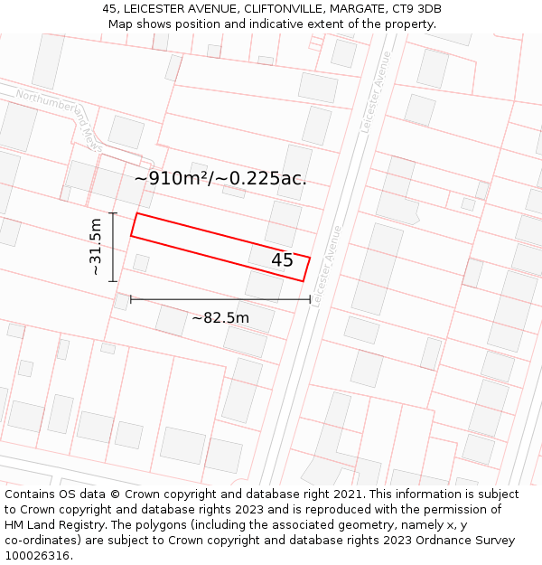 45, LEICESTER AVENUE, CLIFTONVILLE, MARGATE, CT9 3DB: Plot and title map