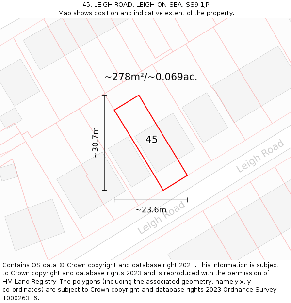 45, LEIGH ROAD, LEIGH-ON-SEA, SS9 1JP: Plot and title map