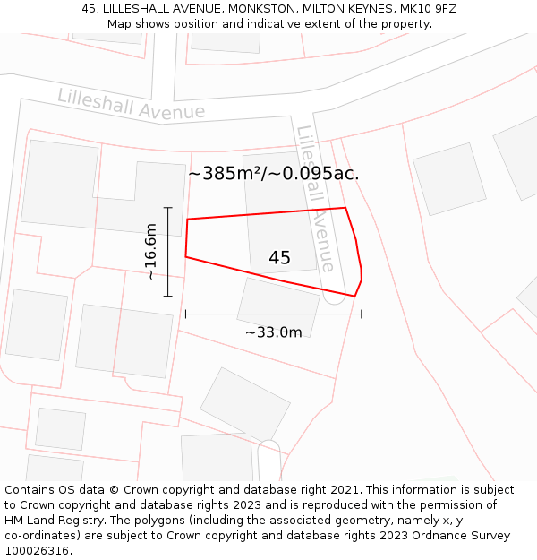 45, LILLESHALL AVENUE, MONKSTON, MILTON KEYNES, MK10 9FZ: Plot and title map