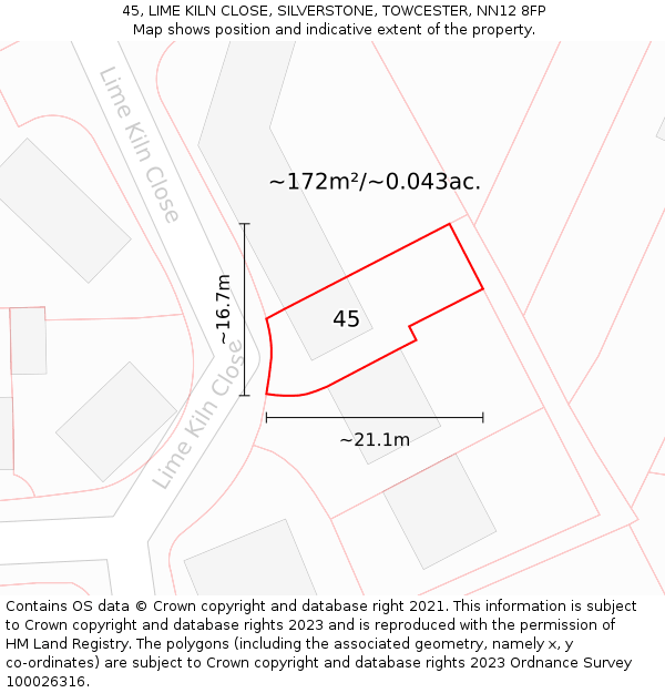 45, LIME KILN CLOSE, SILVERSTONE, TOWCESTER, NN12 8FP: Plot and title map