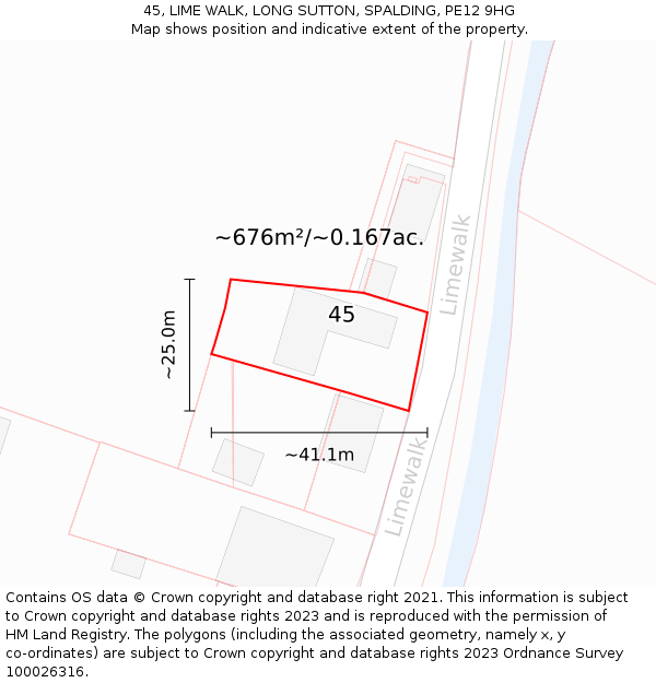 45, LIME WALK, LONG SUTTON, SPALDING, PE12 9HG: Plot and title map