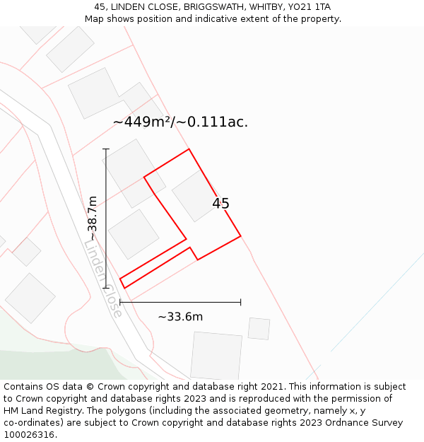 45, LINDEN CLOSE, BRIGGSWATH, WHITBY, YO21 1TA: Plot and title map
