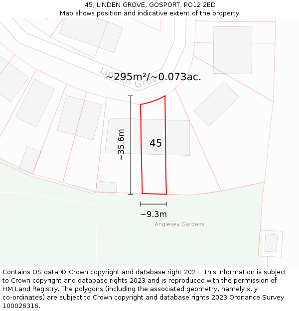 45, LINDEN GROVE, GOSPORT, PO12 2ED: Plot and title map