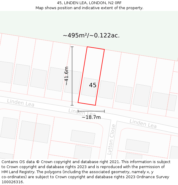 45, LINDEN LEA, LONDON, N2 0RF: Plot and title map