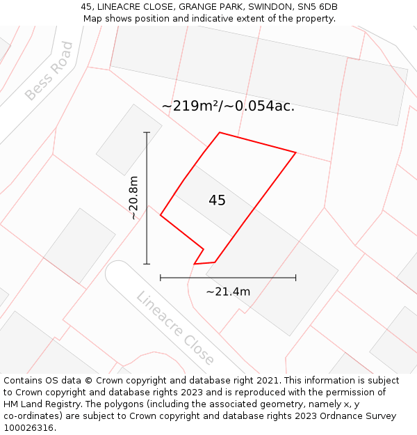 45, LINEACRE CLOSE, GRANGE PARK, SWINDON, SN5 6DB: Plot and title map