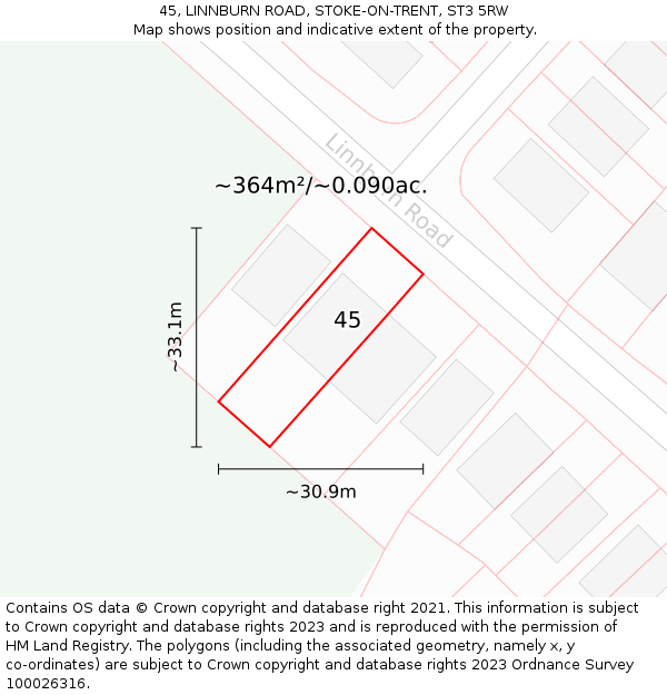 45, LINNBURN ROAD, STOKE-ON-TRENT, ST3 5RW: Plot and title map