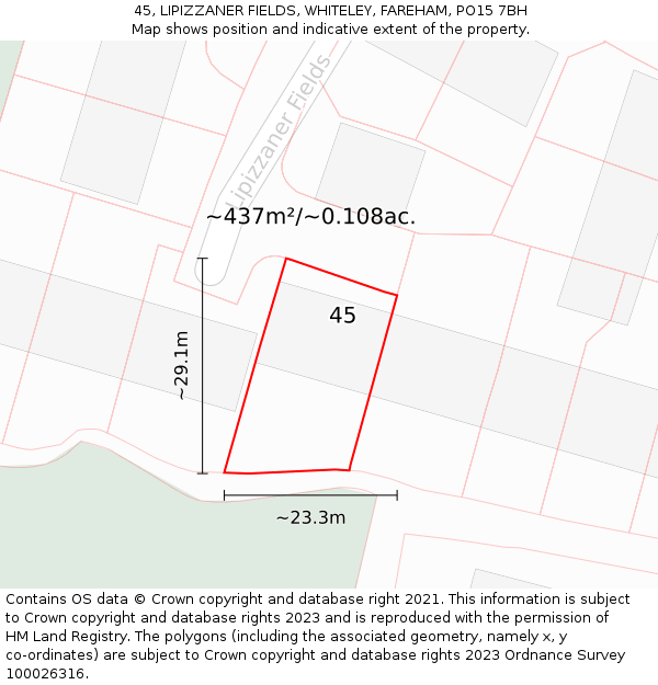 45, LIPIZZANER FIELDS, WHITELEY, FAREHAM, PO15 7BH: Plot and title map