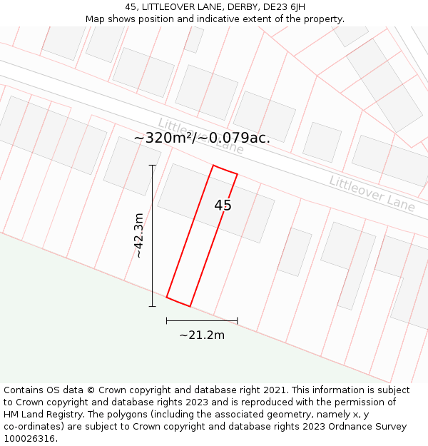 45, LITTLEOVER LANE, DERBY, DE23 6JH: Plot and title map