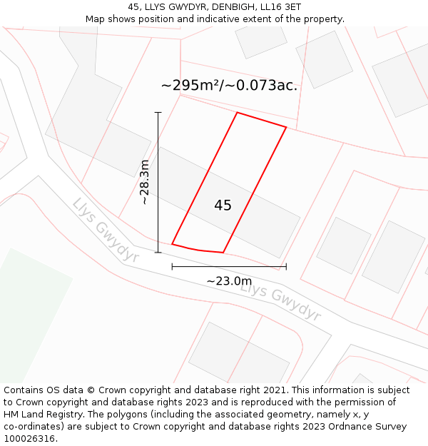 45, LLYS GWYDYR, DENBIGH, LL16 3ET: Plot and title map