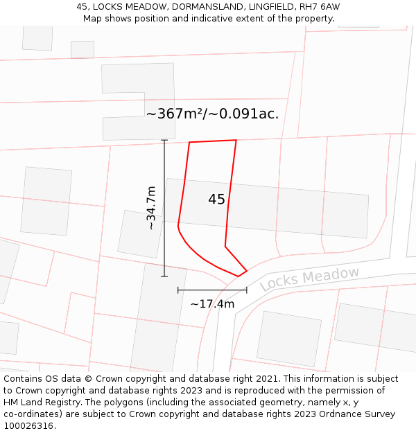 45, LOCKS MEADOW, DORMANSLAND, LINGFIELD, RH7 6AW: Plot and title map