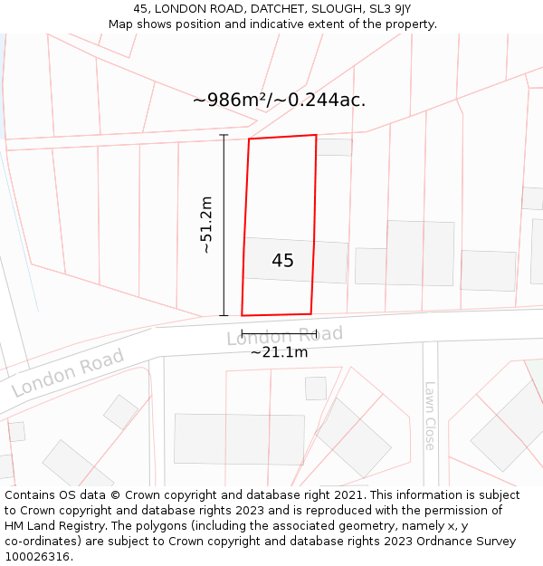 45, LONDON ROAD, DATCHET, SLOUGH, SL3 9JY: Plot and title map