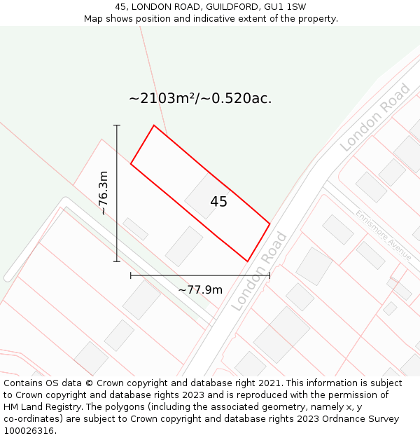 45, LONDON ROAD, GUILDFORD, GU1 1SW: Plot and title map