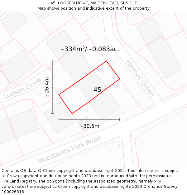 45, LOOSEN DRIVE, MAIDENHEAD, SL6 3UT: Plot and title map