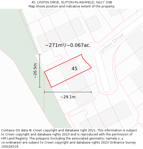 45, LYNTON DRIVE, SUTTON-IN-ASHFIELD, NG17 1NB: Plot and title map