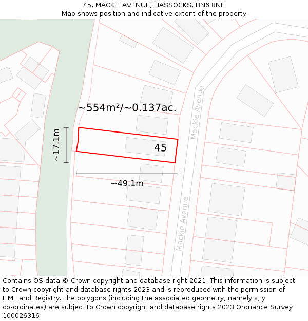 45, MACKIE AVENUE, HASSOCKS, BN6 8NH: Plot and title map