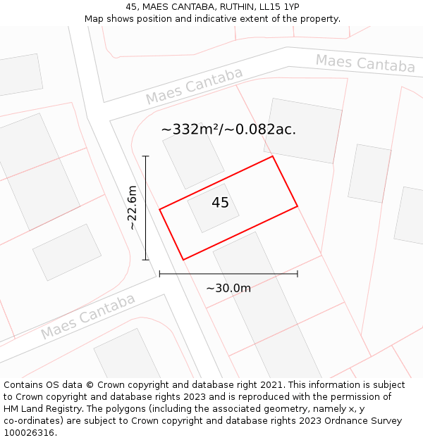 45, MAES CANTABA, RUTHIN, LL15 1YP: Plot and title map