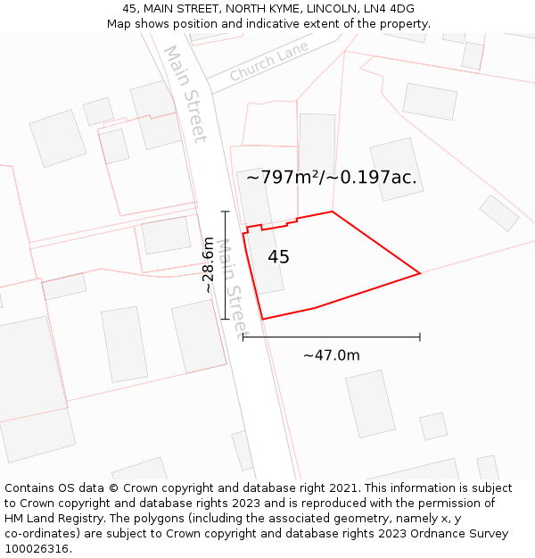 45, MAIN STREET, NORTH KYME, LINCOLN, LN4 4DG: Plot and title map