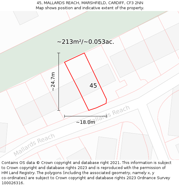 45, MALLARDS REACH, MARSHFIELD, CARDIFF, CF3 2NN: Plot and title map