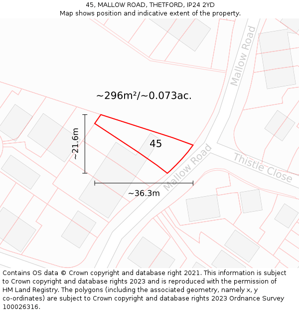 45, MALLOW ROAD, THETFORD, IP24 2YD: Plot and title map