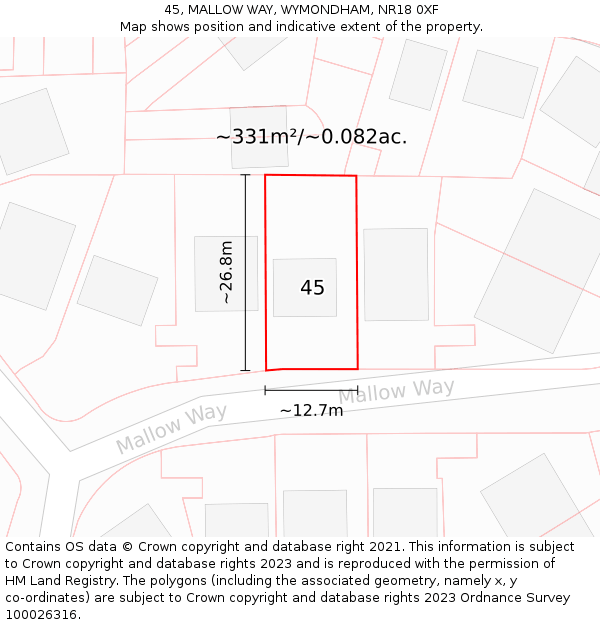 45, MALLOW WAY, WYMONDHAM, NR18 0XF: Plot and title map