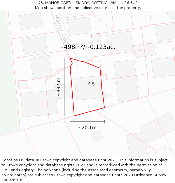 45, MANOR GARTH, SKIDBY, COTTINGHAM, HU16 5UF: Plot and title map