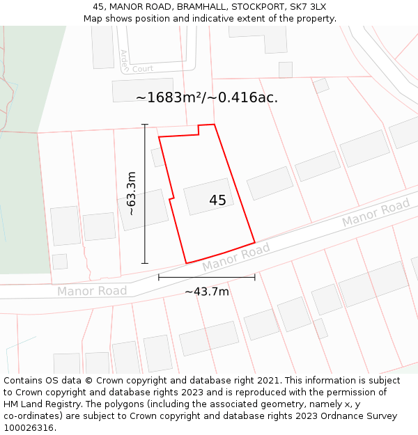 45, MANOR ROAD, BRAMHALL, STOCKPORT, SK7 3LX: Plot and title map