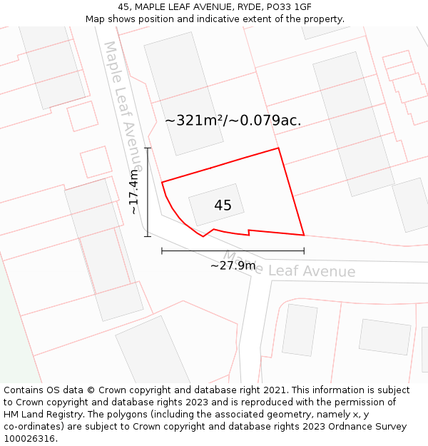 45, MAPLE LEAF AVENUE, RYDE, PO33 1GF: Plot and title map