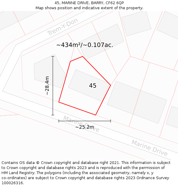 45, MARINE DRIVE, BARRY, CF62 6QP: Plot and title map