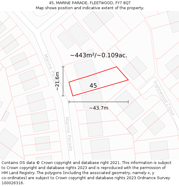 45, MARINE PARADE, FLEETWOOD, FY7 8QT: Plot and title map