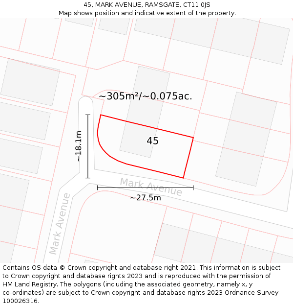 45, MARK AVENUE, RAMSGATE, CT11 0JS: Plot and title map