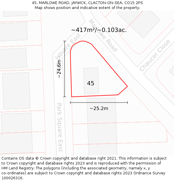 45, MARLOWE ROAD, JAYWICK, CLACTON-ON-SEA, CO15 2PS: Plot and title map