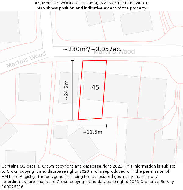 45, MARTINS WOOD, CHINEHAM, BASINGSTOKE, RG24 8TR: Plot and title map