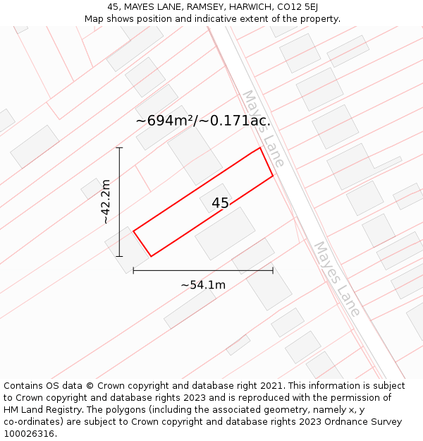 45, MAYES LANE, RAMSEY, HARWICH, CO12 5EJ: Plot and title map