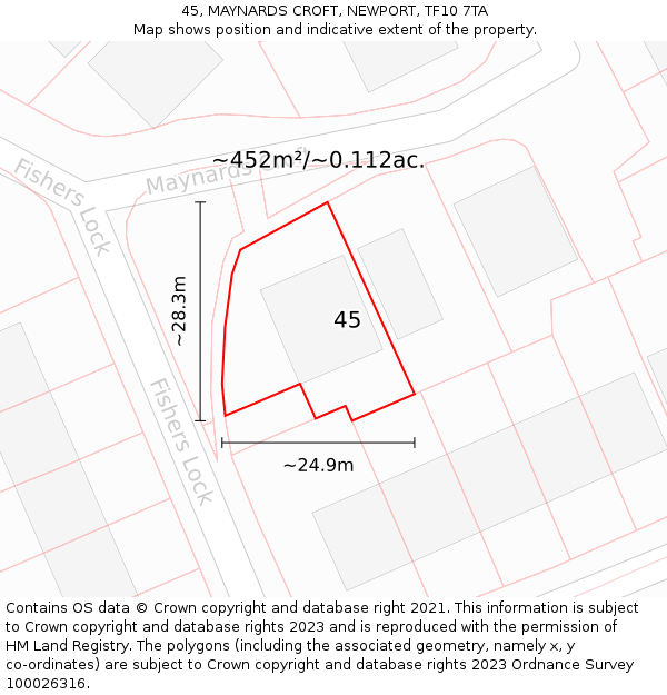 45, MAYNARDS CROFT, NEWPORT, TF10 7TA: Plot and title map