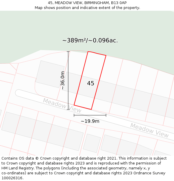 45, MEADOW VIEW, BIRMINGHAM, B13 0AP: Plot and title map