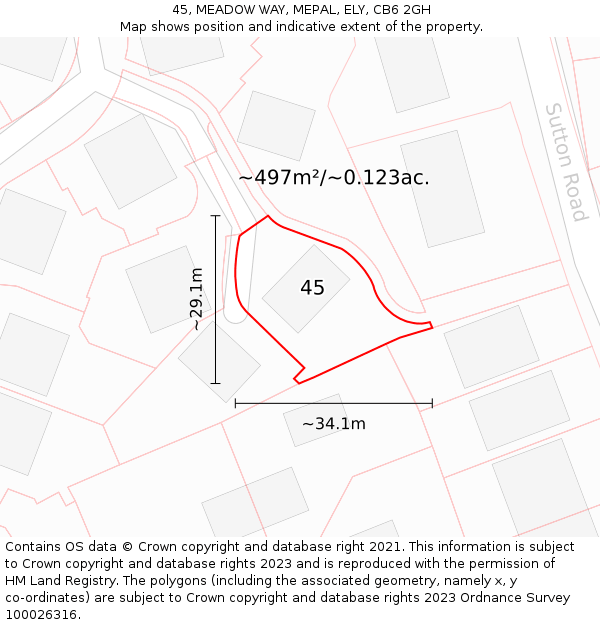 45, MEADOW WAY, MEPAL, ELY, CB6 2GH: Plot and title map